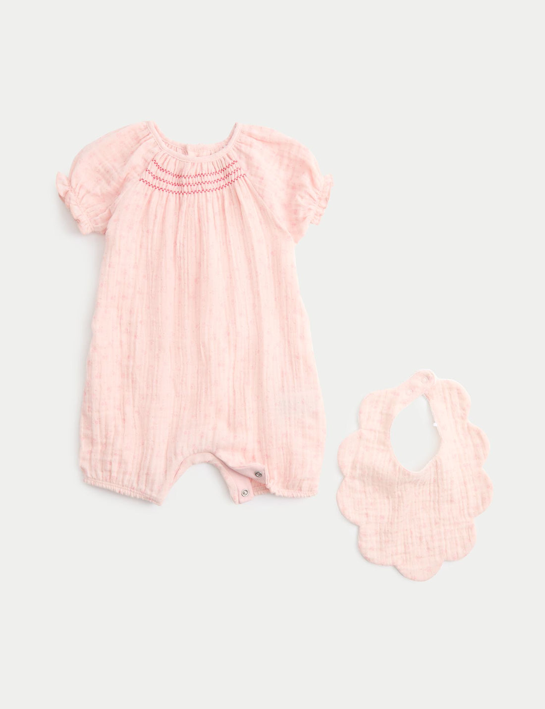 2 Piece Pink Romper with Bib (0-2 Yrs) - ROSE PINK / 12-18 Months