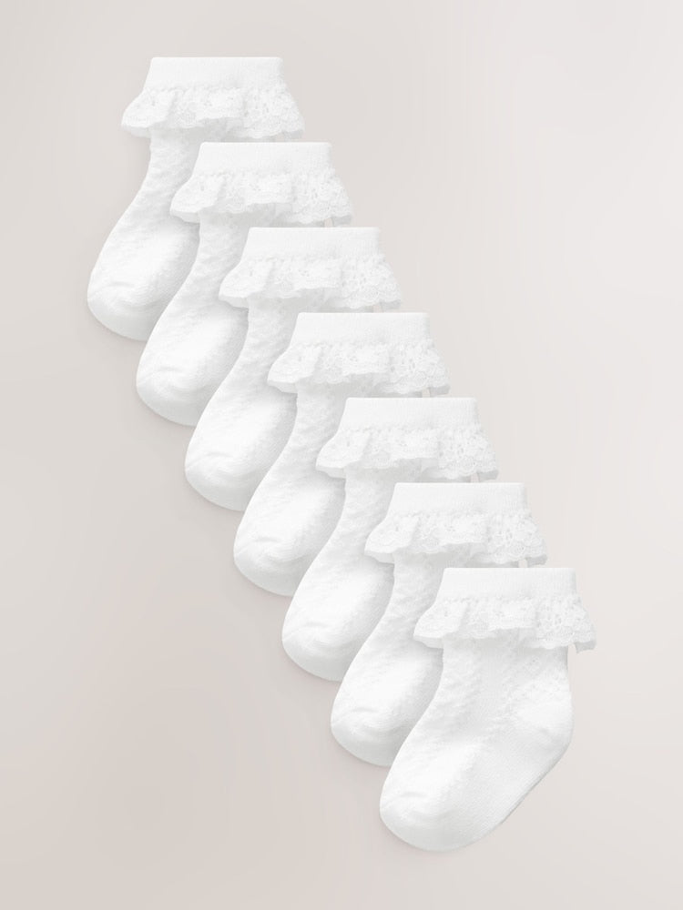 White Lace Baby Socks 7 Pack (0mths-2yrs)