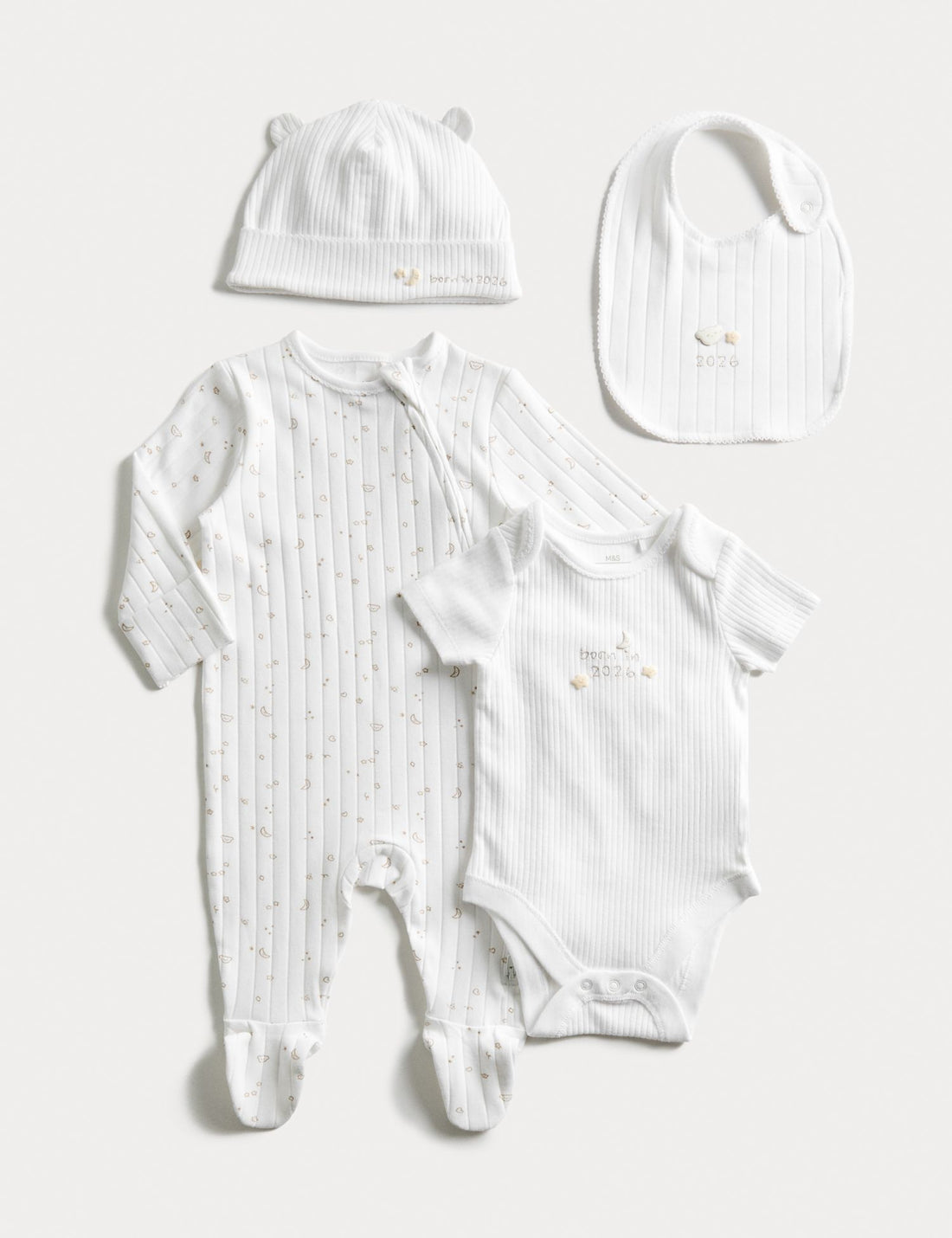 4pc Cotton Rich Born in 2026 Slogan Starter Set (0-6 Mths) - WHITE / 3-6 Months