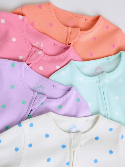 Purple/Orange Two Way Zip Baby Sleepsuit 5 Pack (0-2yrs)