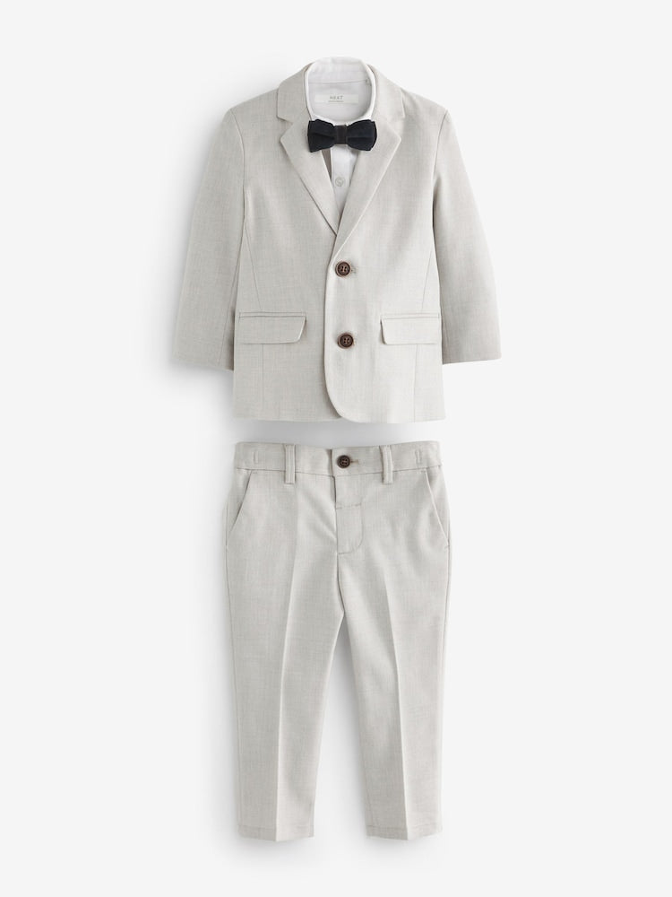 Neutral Blazer, Shirt & Trouser Set Blazer Shirt Trousers and Bow Tie Set (3mths-12yrs)