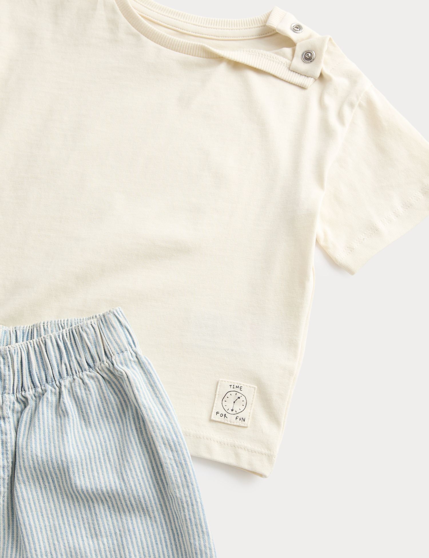 3 Piece Pure Cotton Blue Ticking Striped Outfit (0-3 Yrs)