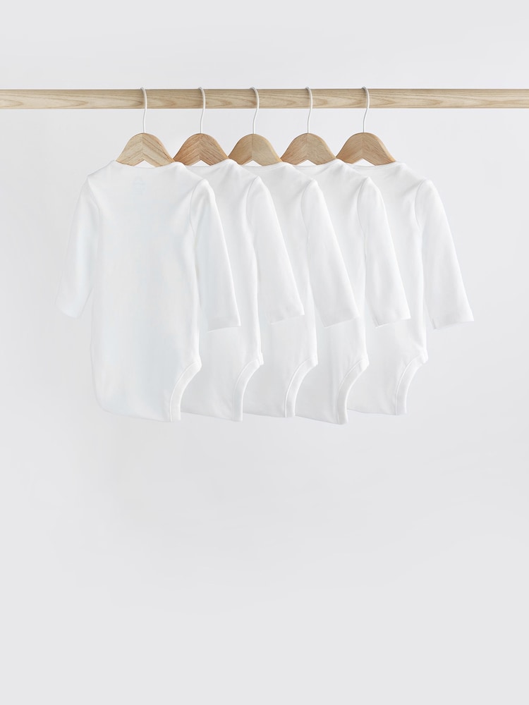 White 5 Pack Essential Baby Long Sleeve Bodysuits