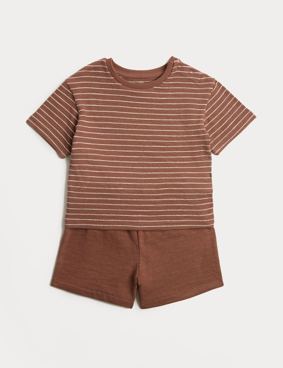 Pure Cotton Striped Shirt & Navy Shorts (0-5 Yrs) - BROWN / 12-18 Months