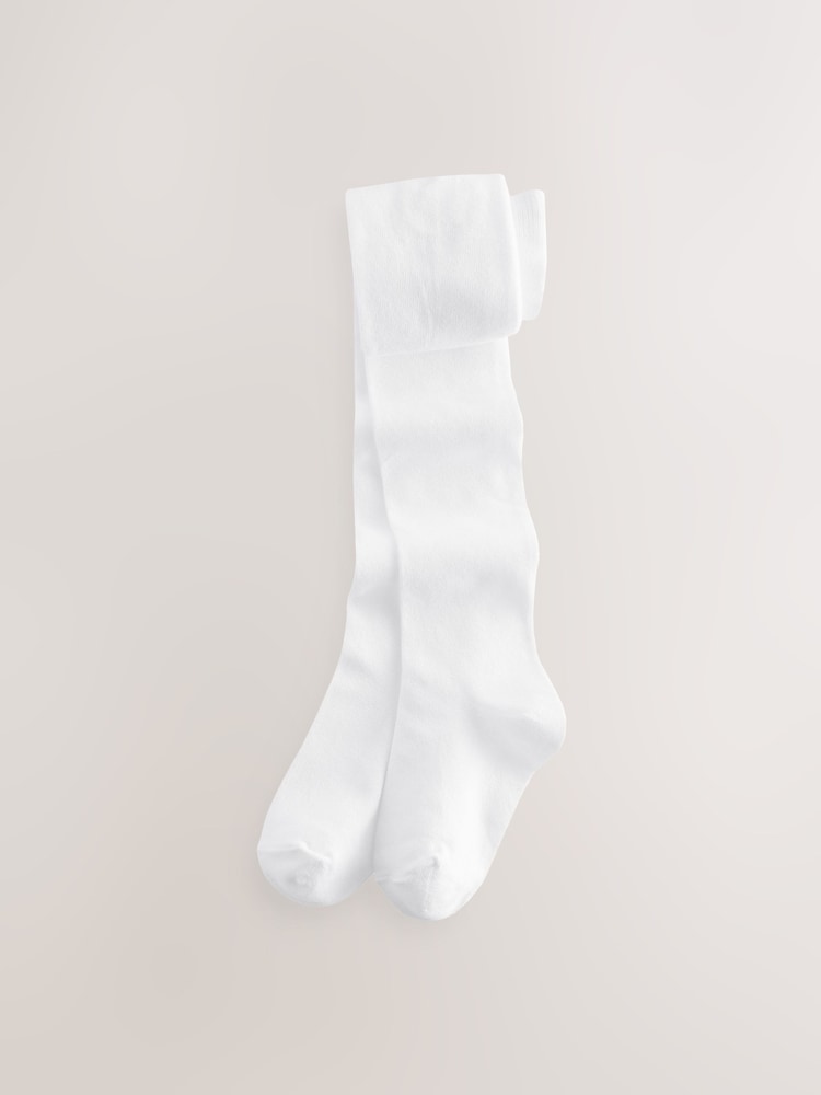 White Cotton Rich School Tights - Size 6-12 Months (68-80cm) - White