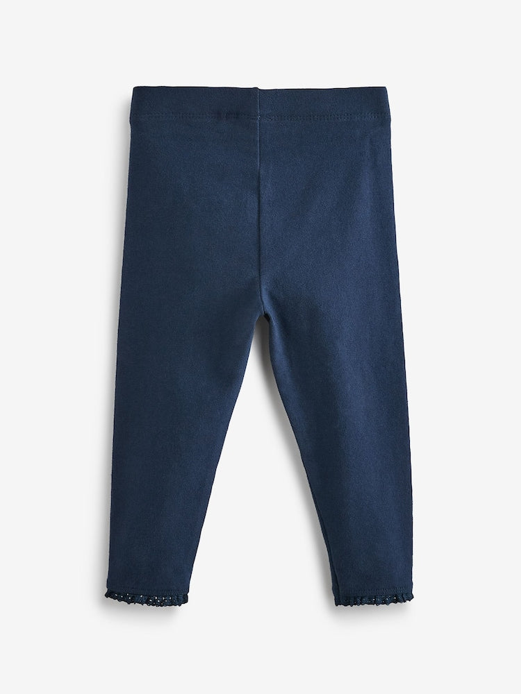 Navy Blue Lace Trim Leggings (3mths-7yrs) - Size 3-6 Months (62-68cm)