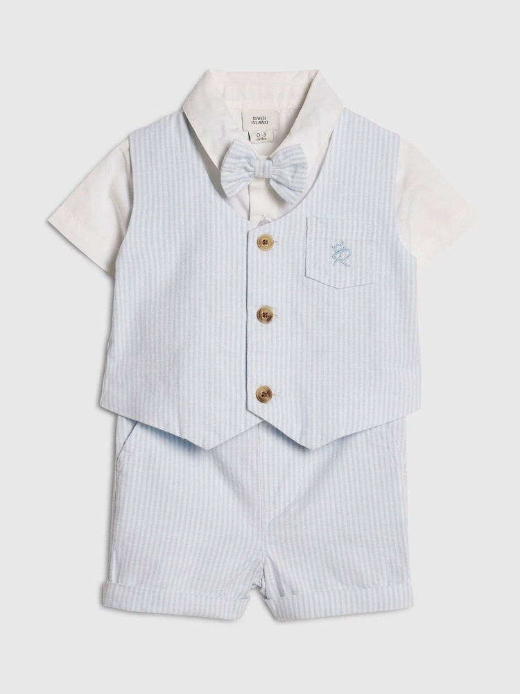 River Island Blue Shirt Waistcoat And Shorts Set
