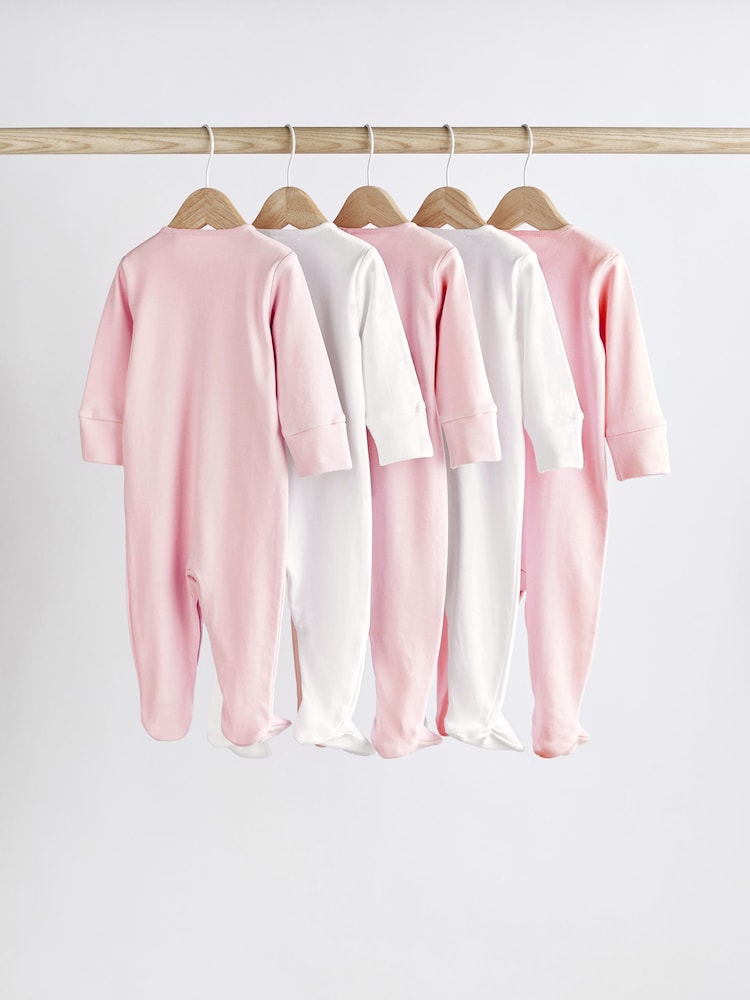 Pink/White 5 Pack Baby Sleepsuits (0-2yrs)