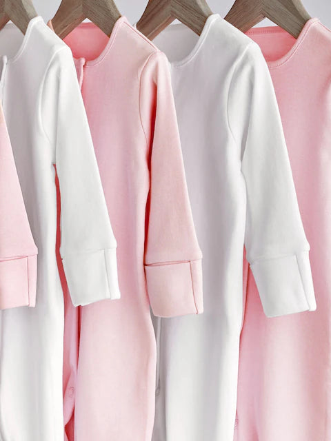 Pink/White 5 Pack Baby Sleepsuits (0-2yrs)