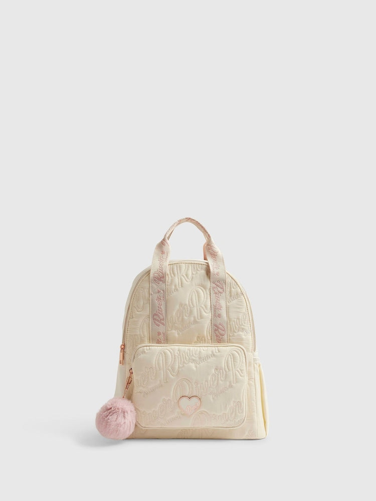 River Island Cream Logo Heart Nylon School Backpack