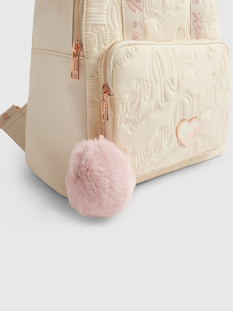 River Island Cream Logo Heart Nylon School Backpack