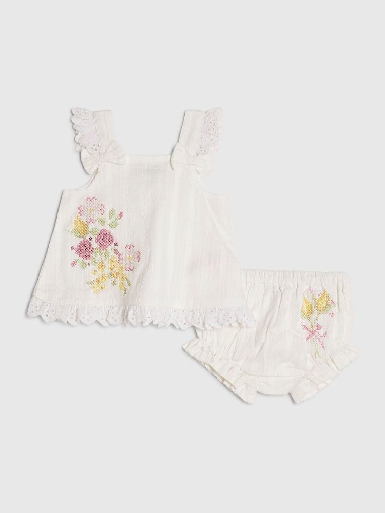 River Island White Knitted Floral Romper Set