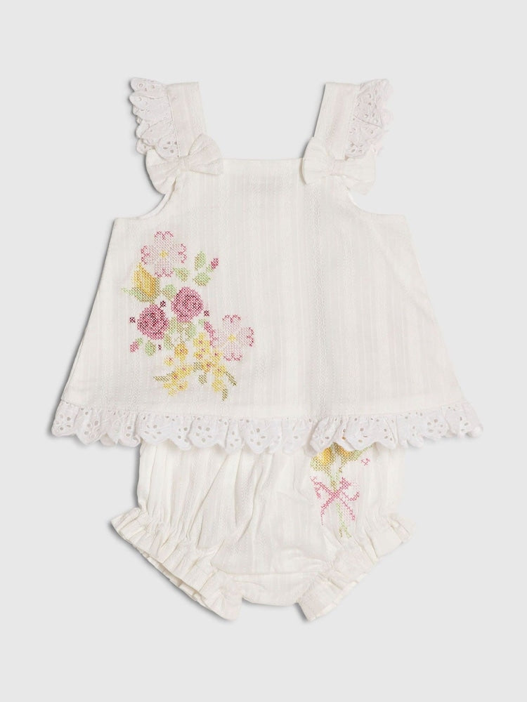 River Island White Knitted Floral Romper Set