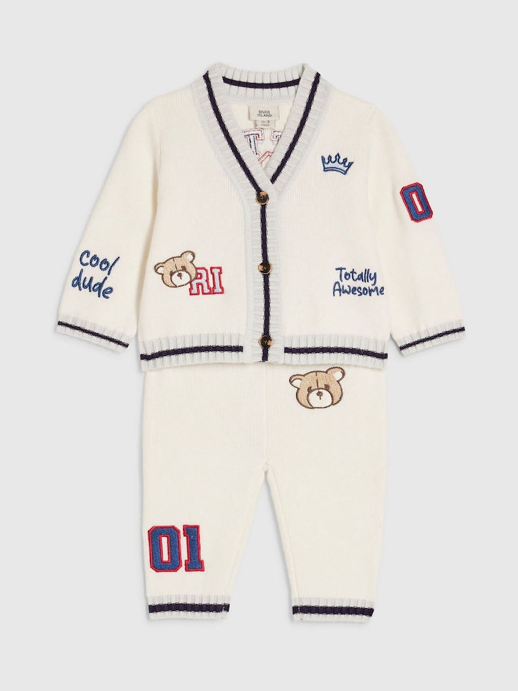 River Island Cream Little Champ Cardigan & Trousers Set