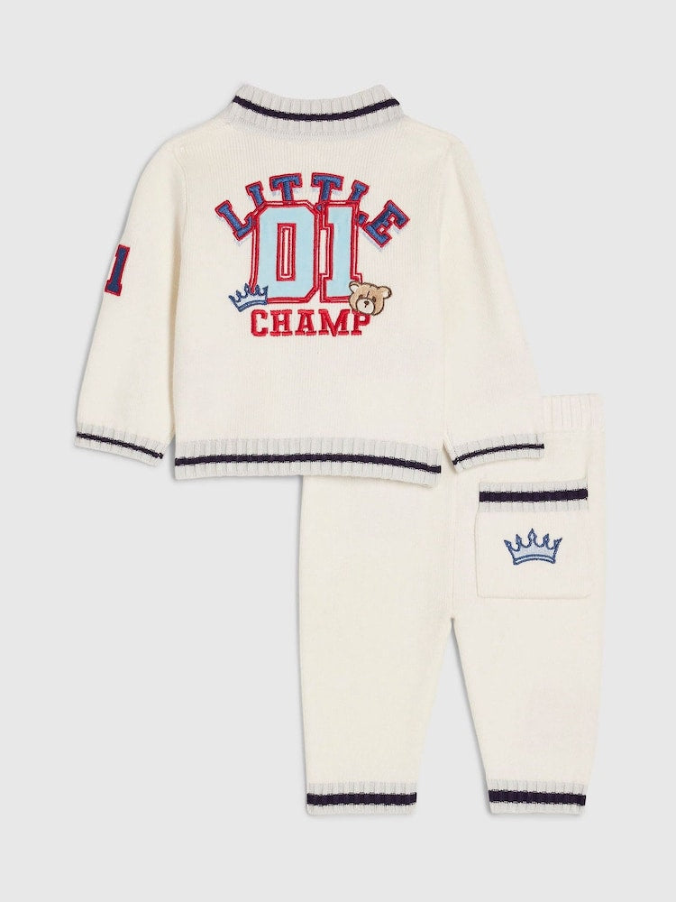 River Island Cream Little Champ Cardigan & Trousers Set