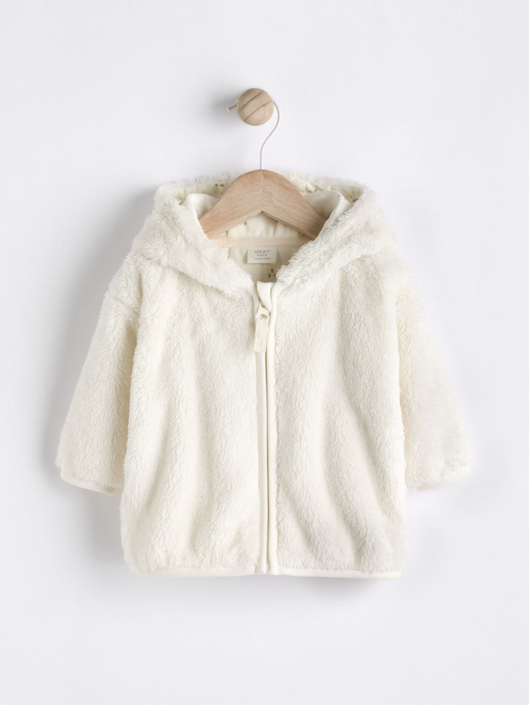 Ecru Fleece Baby Hooded Jacket (0mths-2yrs) - Size 50cm (First Size)
