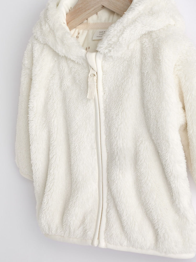 Ecru Fleece Baby Hooded Jacket (0mths-2yrs) - Size 50cm (First Size)