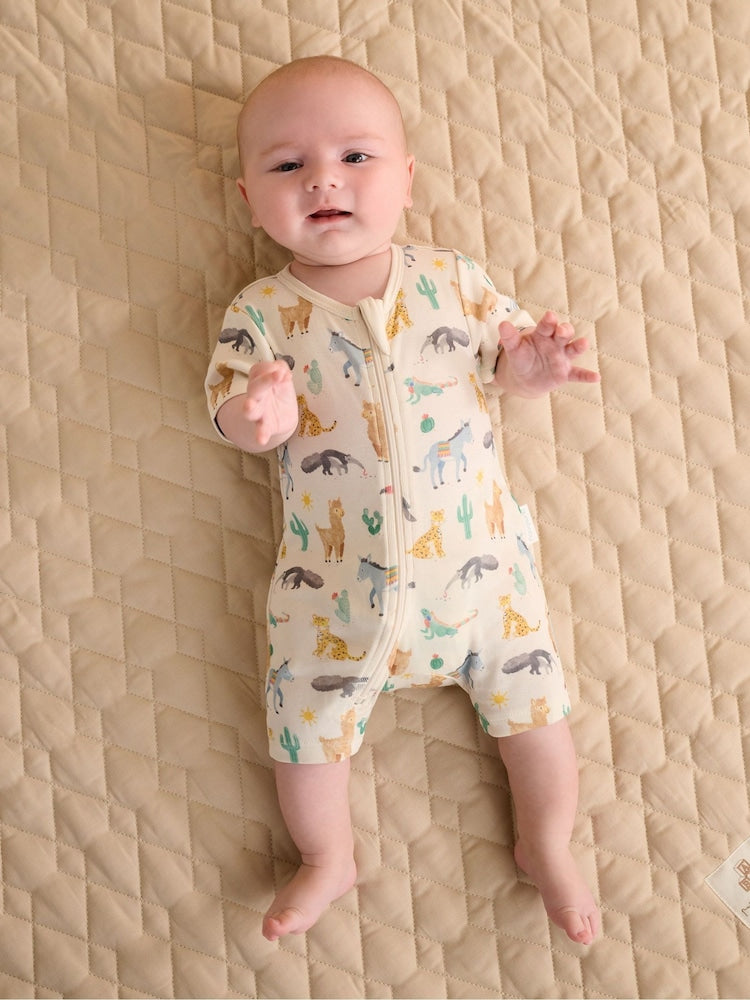 Purebaby Green Short Sleeve Zip Rompers 2 Pack