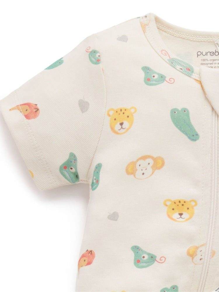 Purebaby Green Short Sleeve Zip Rompers 2 Pack
