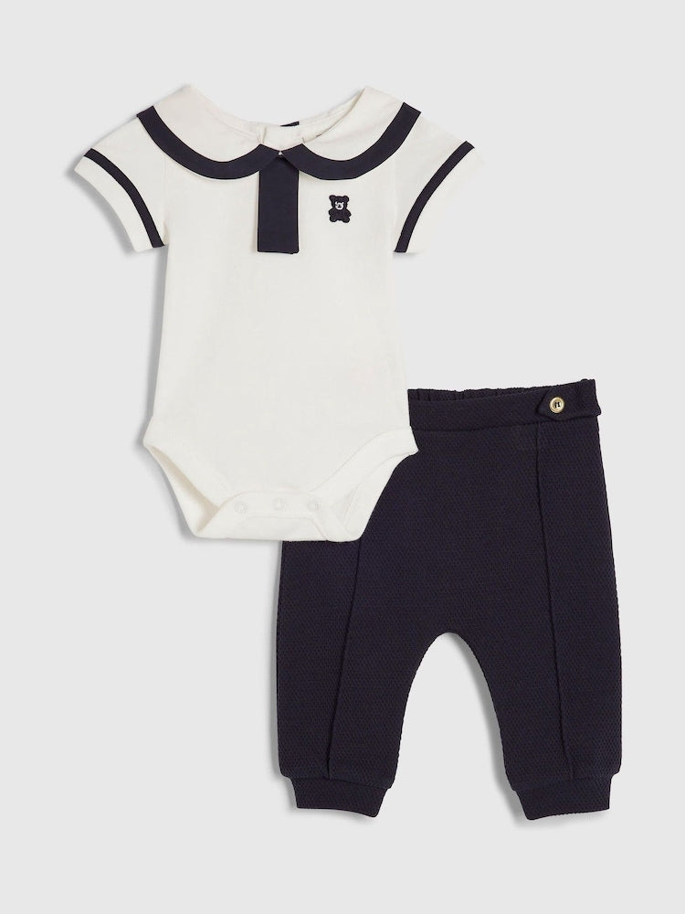 River Island Blue Bow Tie Shirt & Trousers Set - Size Up To 3 Months (50 - 62cm) - River Island Blue Bow Tie