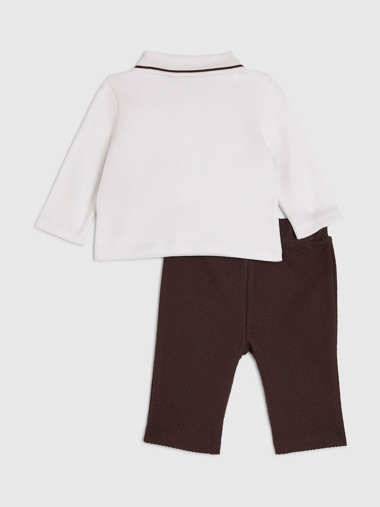 River Island Brown Little Man Zip Up Top & Jogger Set