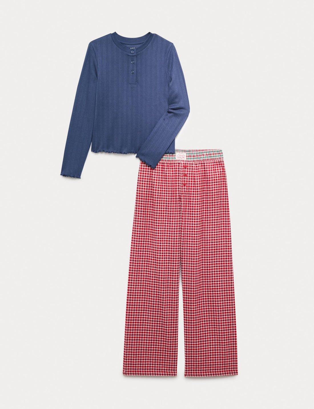 Navy Pointelle & Check Pyjamas (1-16 Yrs)