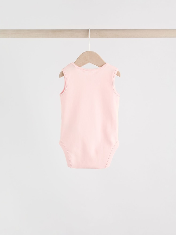 Pink/White 5 Pack Essential Vest Baby Bodysuits
