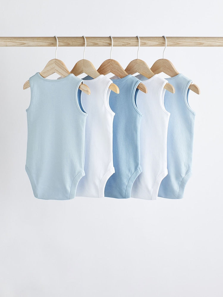 Blue 5 Pack Baby Vest Bodysuits