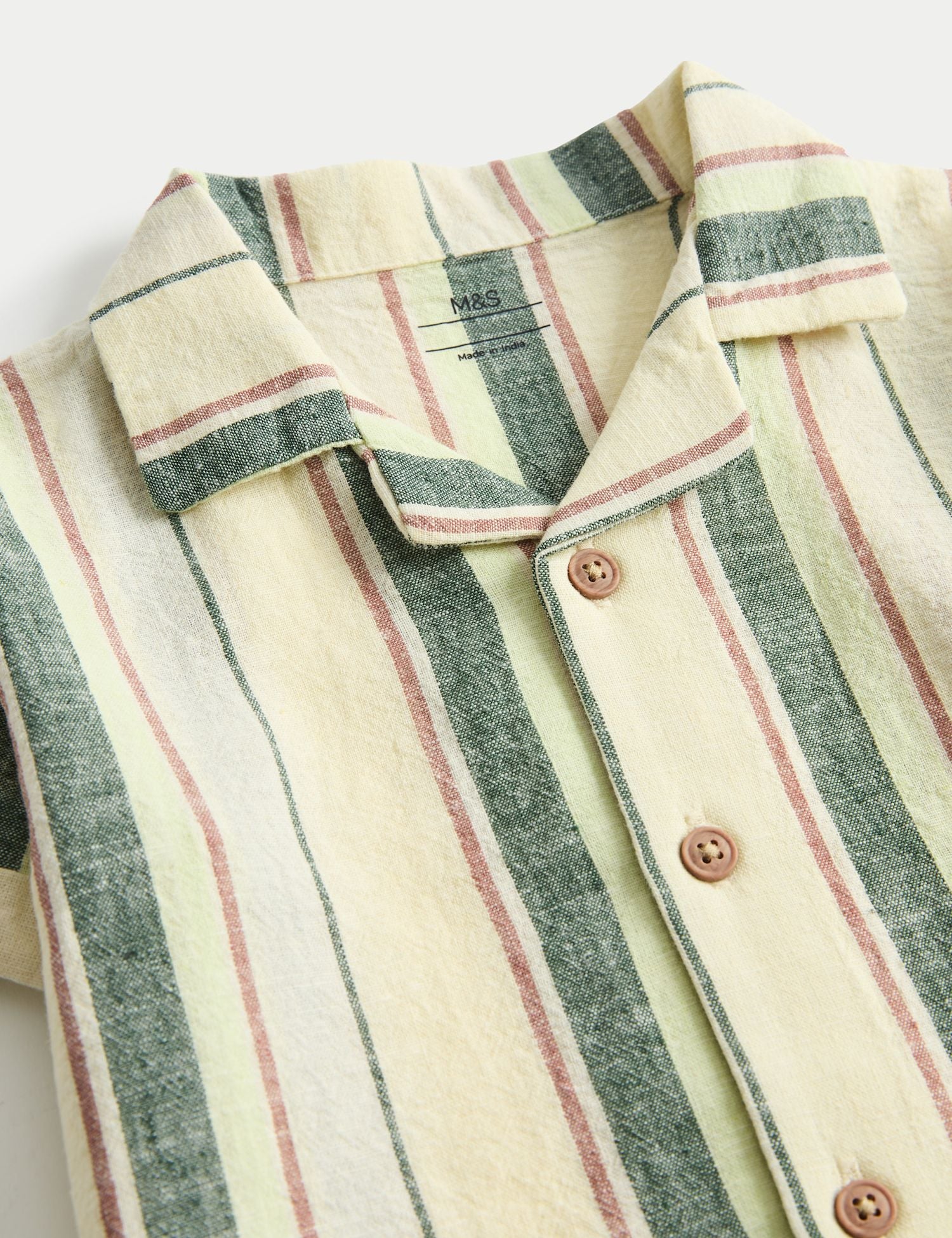 Cotton Linen Blend Striped Shirt (0-5 Yrs) - GREEN / 12-18 Months