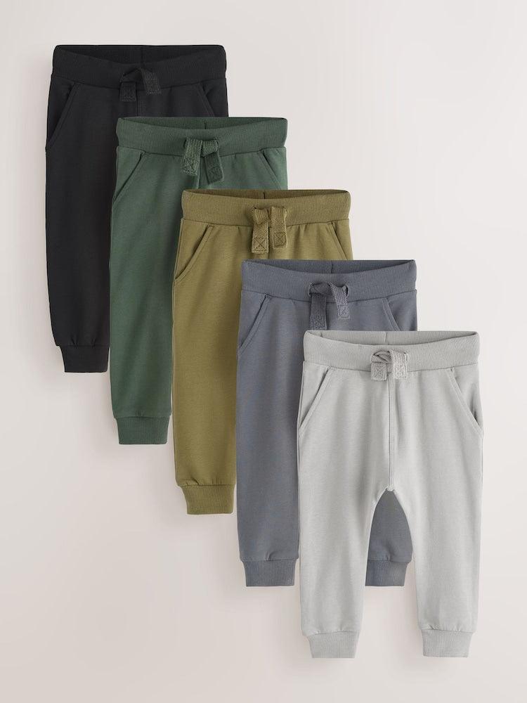 Grey/Black/Green Skinny Fit Joggers 5 Pack (3mths-7yrs)