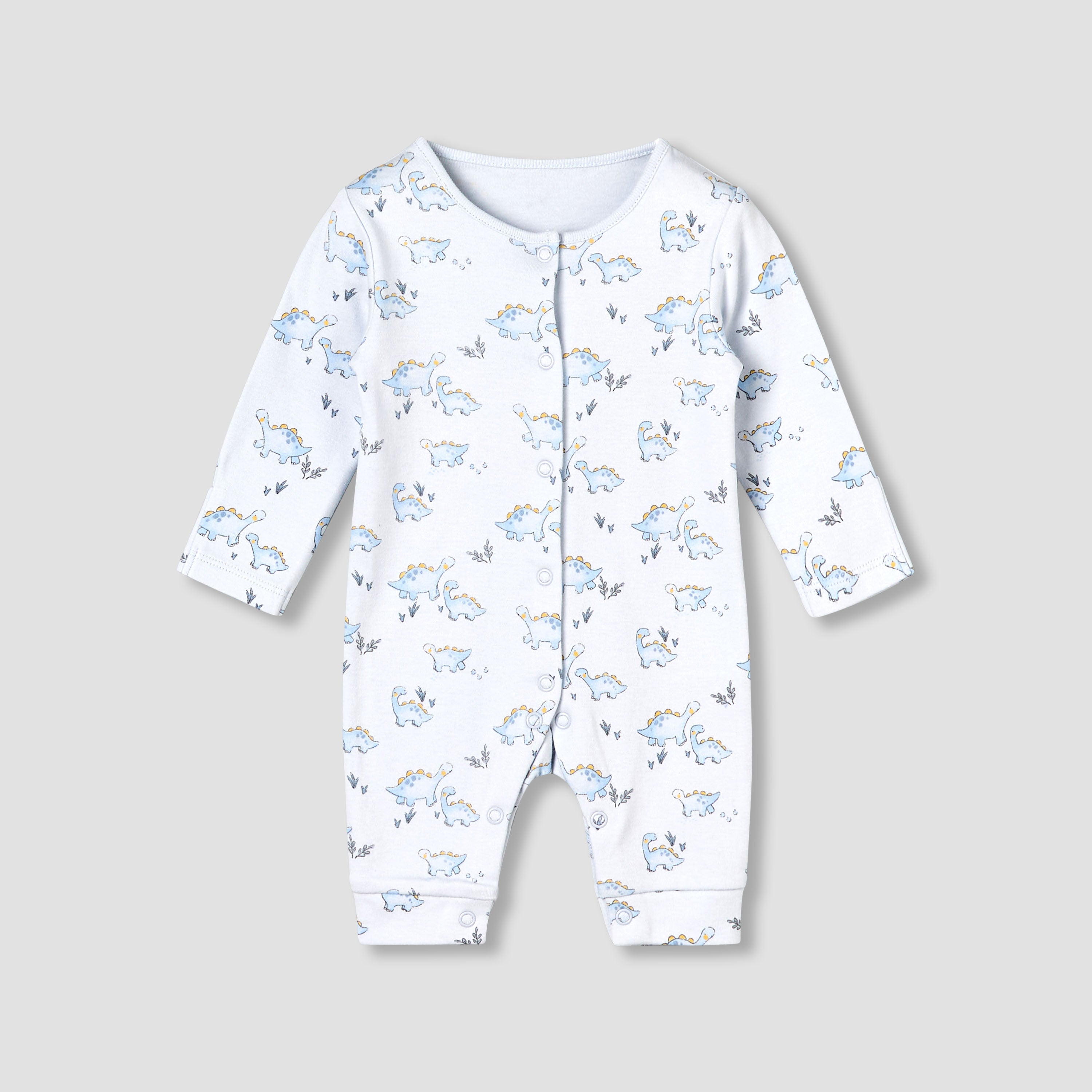 Pack of 3 Juniors Cotton Round Neck Long Sleeves Sleepsuit with Dinosaur Print