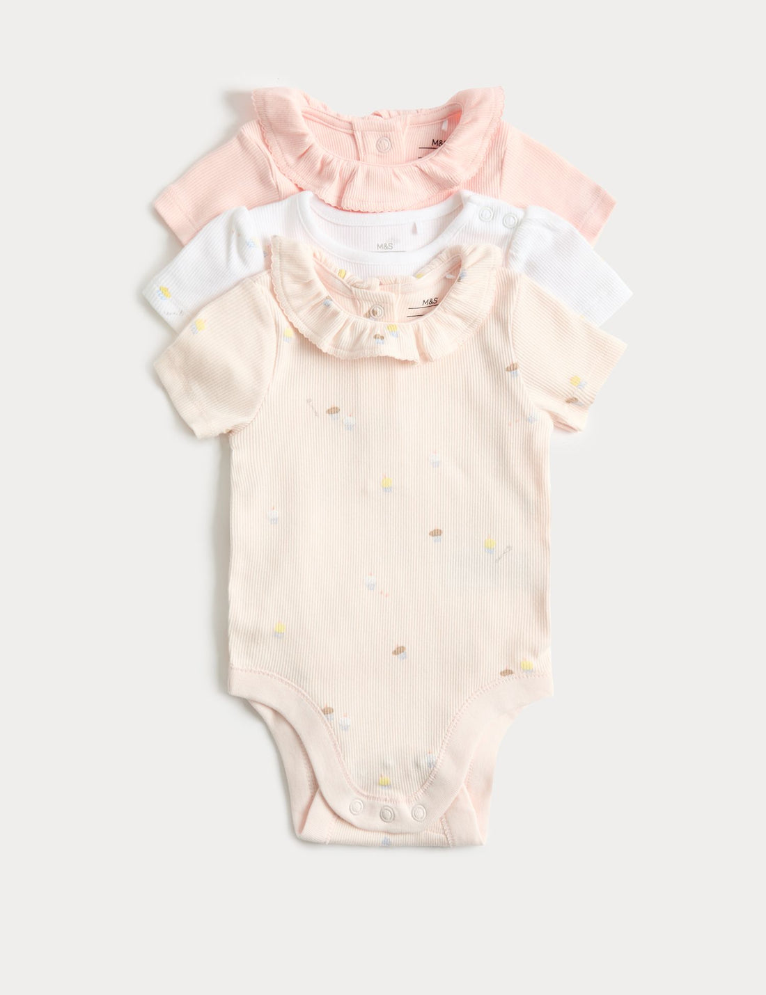 3 Pack Cotton Rich Cupcake Bodysuits (6&