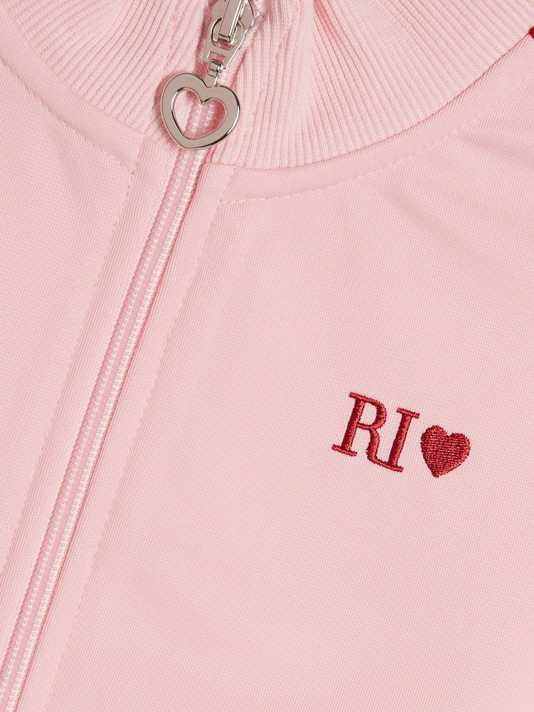 River Island Pink Bow Tricot Zip Thru Jacket & Joggers Set