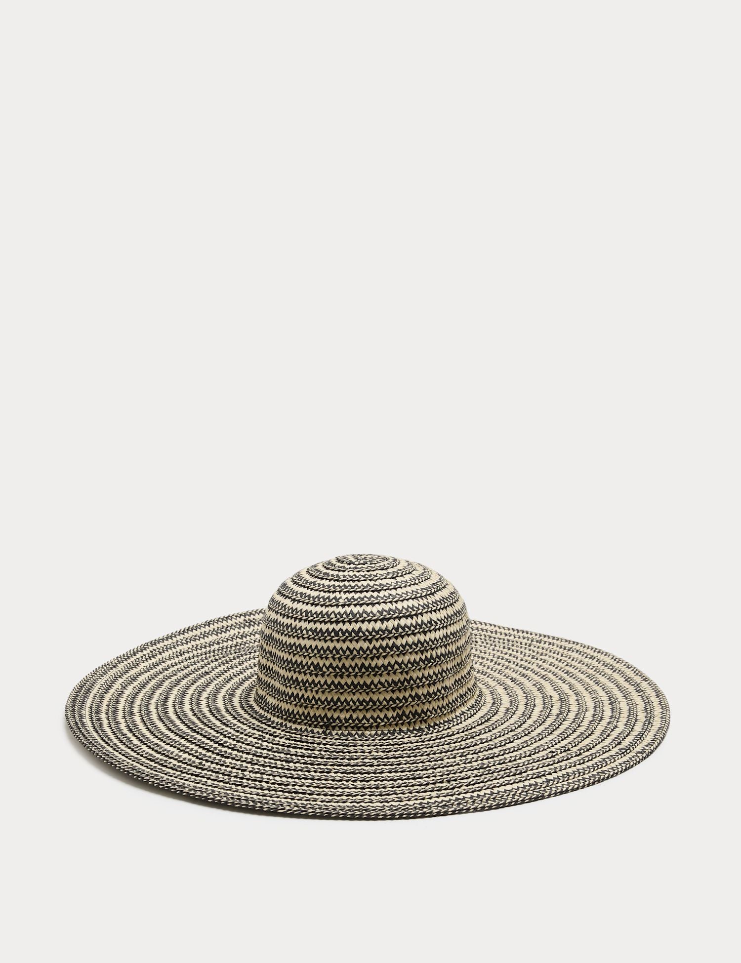 Straw Striped Wide Brim Hat - BLACK MIX / Small-Medium