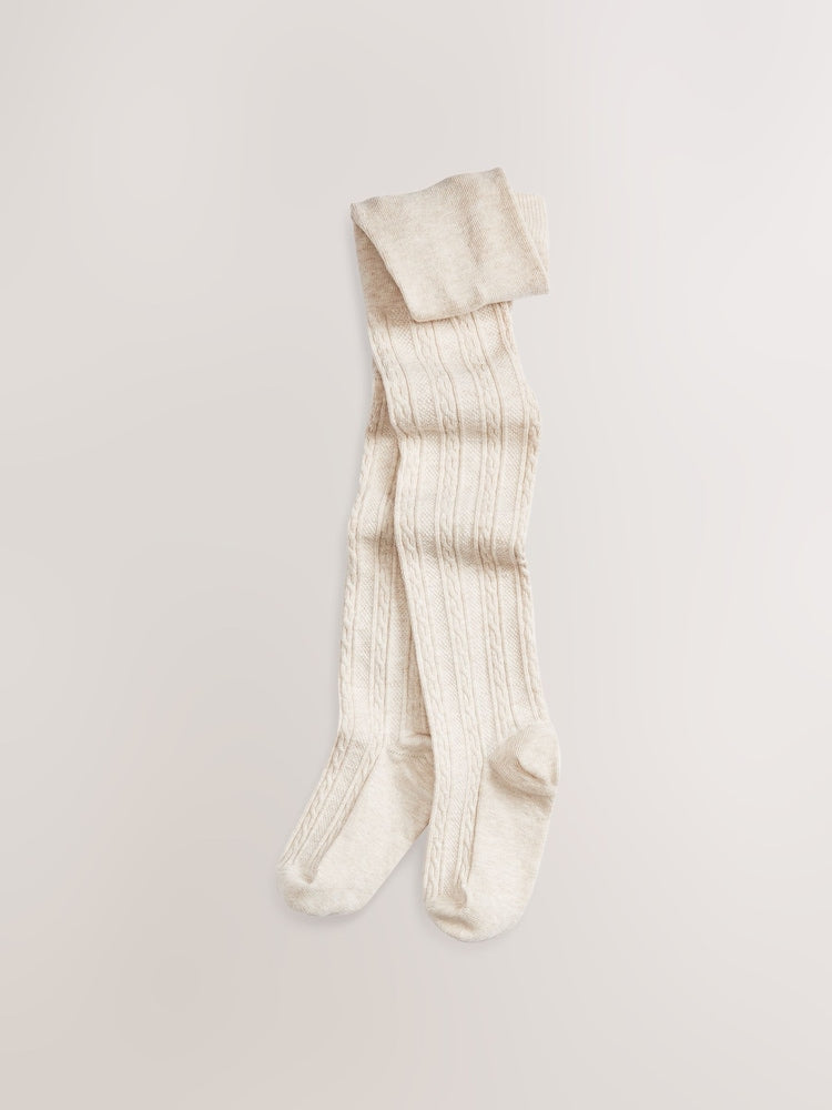 Oatmeal Cream Regular Length Cotton Rich Cable Tights
