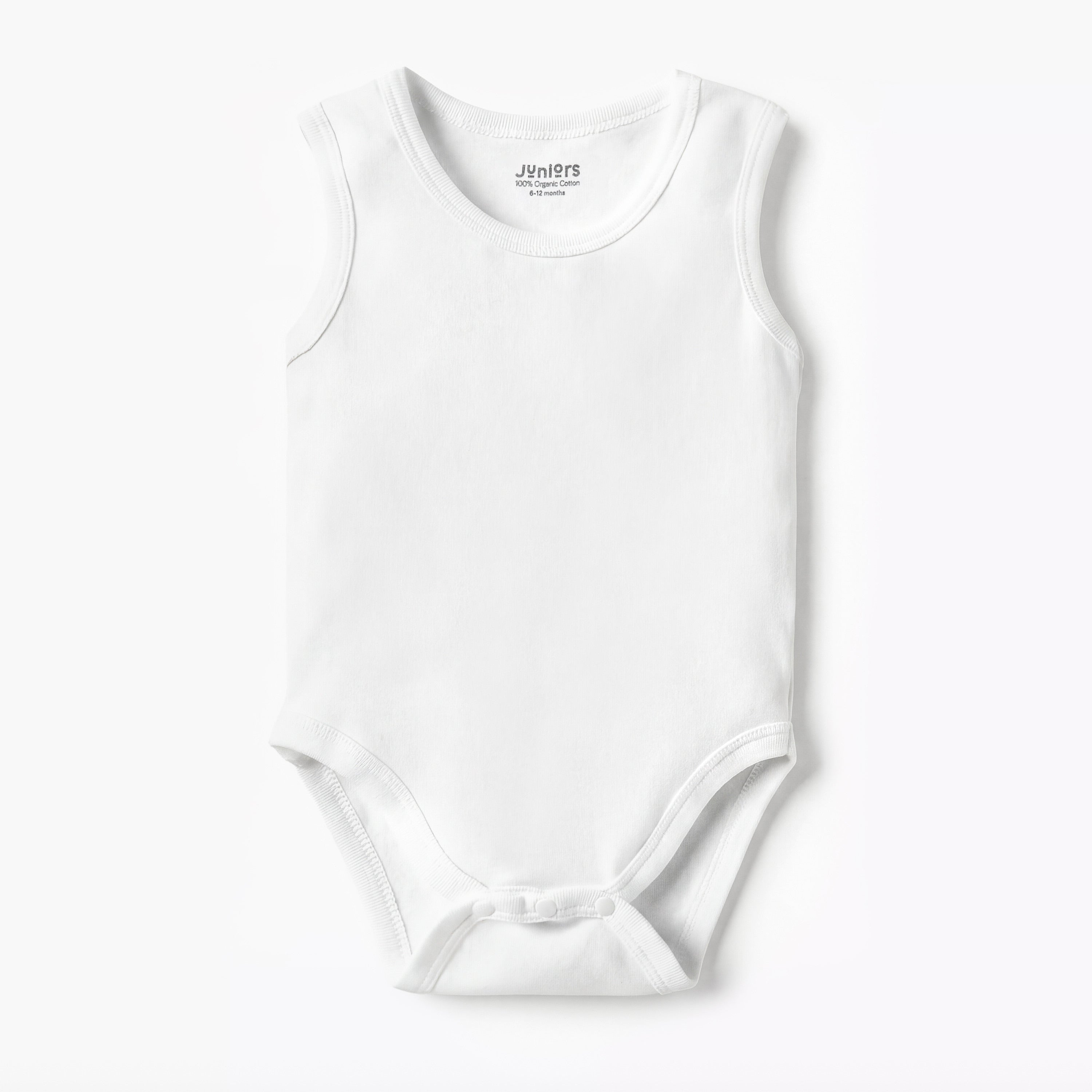 Juniors Solid Sleeveless Bodysuit with Button Closure - White / 12-18 mths