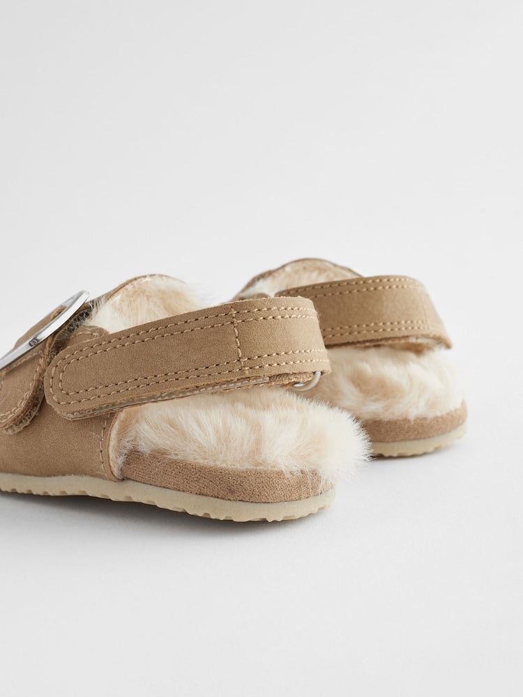 Neutral Faux Fur Lined Baby Clogs (0-18mths) - Size Up To 3 Months (50 - 62cm)