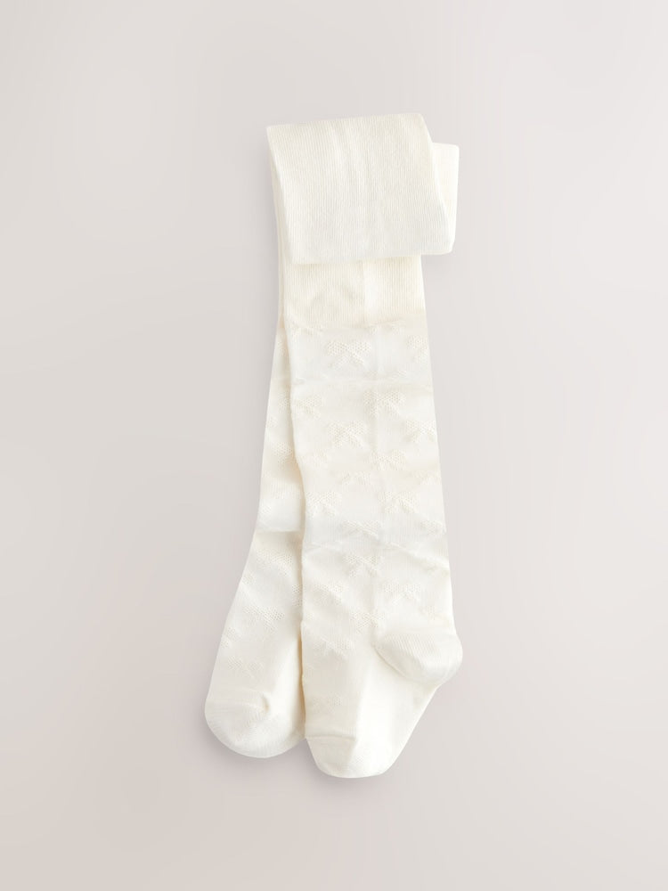 Cream Cotton Rich Textured Bow Tights - Size Up To 6 Months (50 - 68cm)
