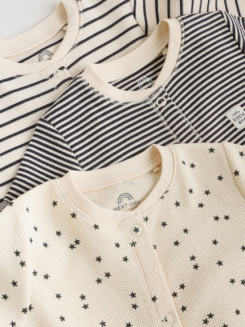 Monochrome Waffle Baby Sleepsuits 3 Pack (0mths-3yrs)
