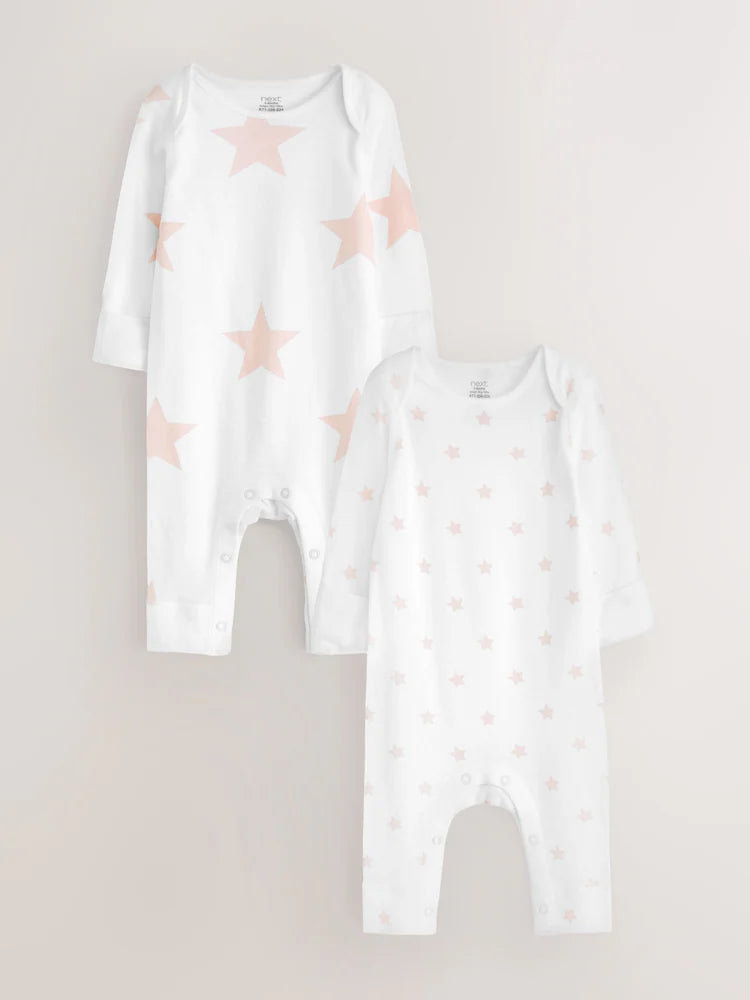 Pink Star 2 Pack Kind To Skin Baby Sleepsuits (0-2yrs)