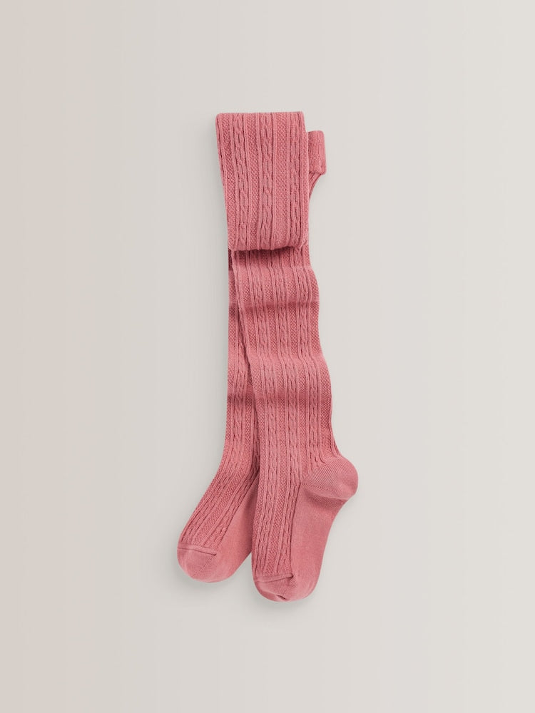 Pink Regular Length Cotton Rich Cable Tights