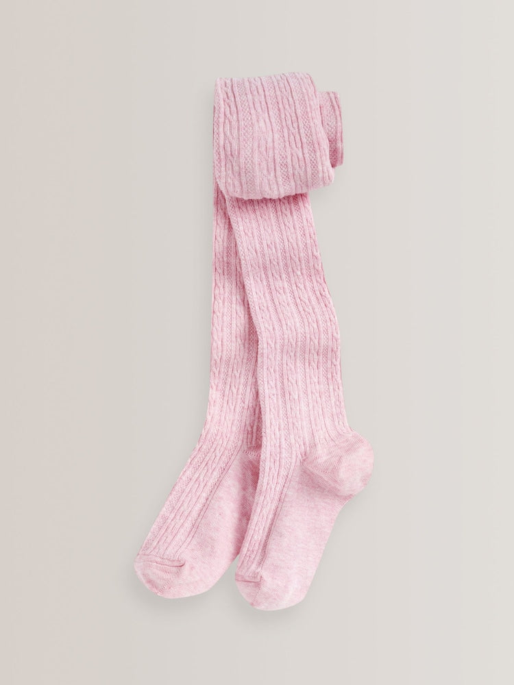 Light Pink Regular Length Cotton Rich Cable Tights