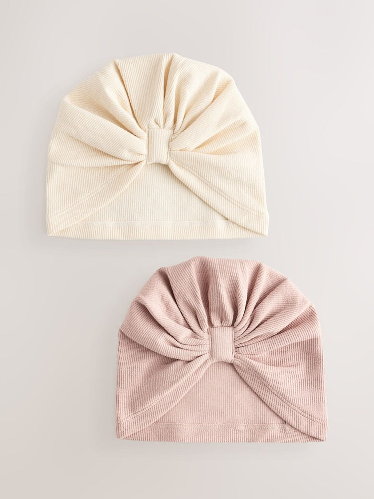 Neutral 2 Pack Baby Turbans (0-18mths) - Size 50cm (First Size) - Neutral