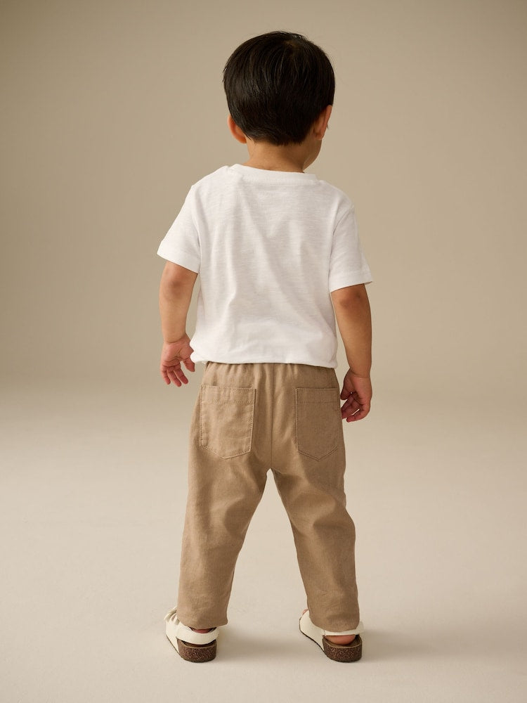 Tan Brown Regular Fit Linen Blend Pull on Trousers (3mths-7yrs)