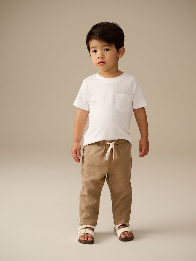 Tan Brown Regular Fit Linen Blend Pull on Trousers (3mths-7yrs)