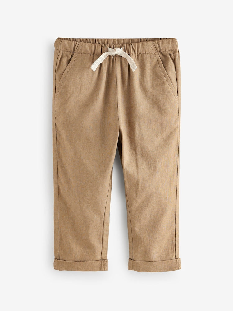 Tan Brown Regular Fit Linen Blend Pull on Trousers (3mths-7yrs)