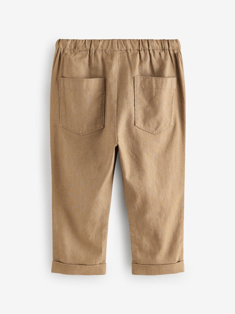 Tan Brown Regular Fit Linen Blend Pull on Trousers (3mths-7yrs)