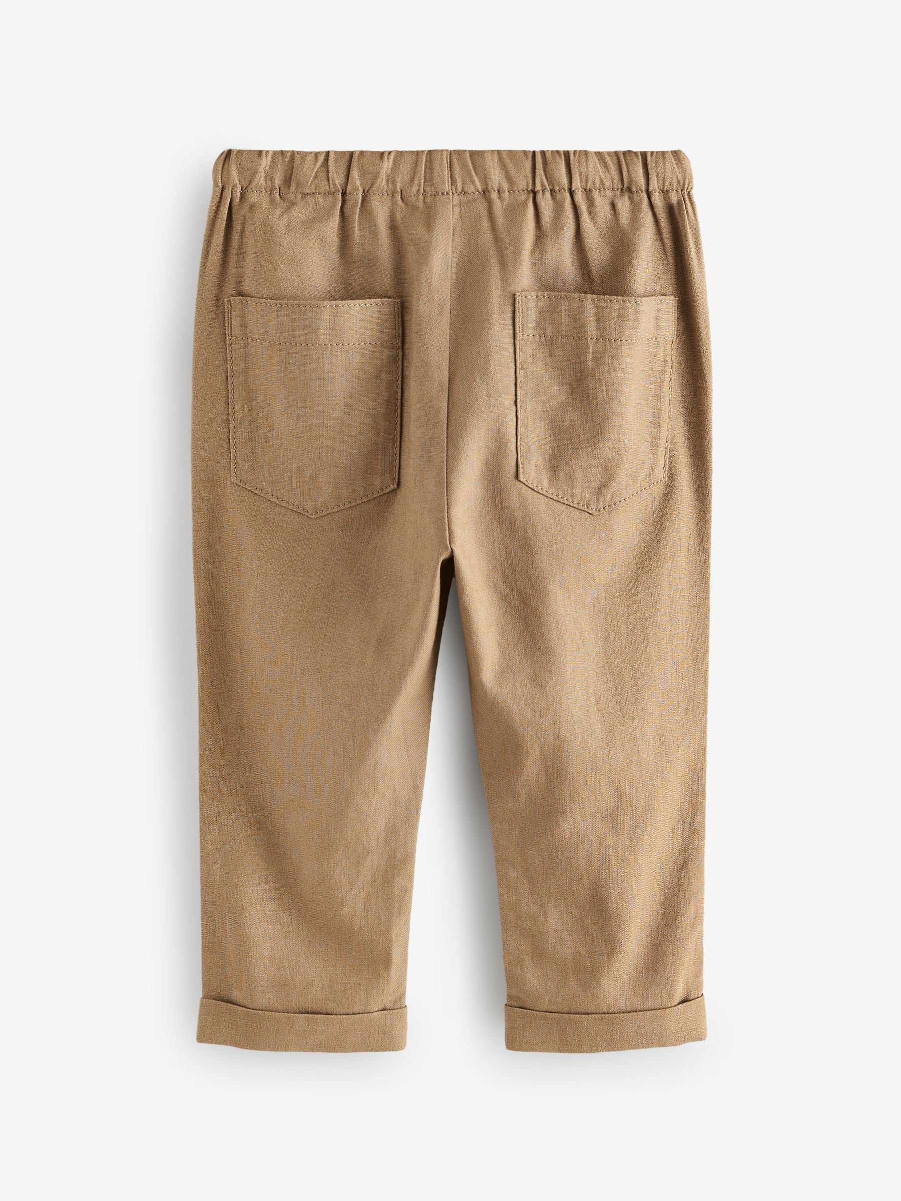 Tan Brown Regular Fit Linen Blend Pull on Trousers (3mths-7yrs) - Size 3-6 Months (62-68cm)