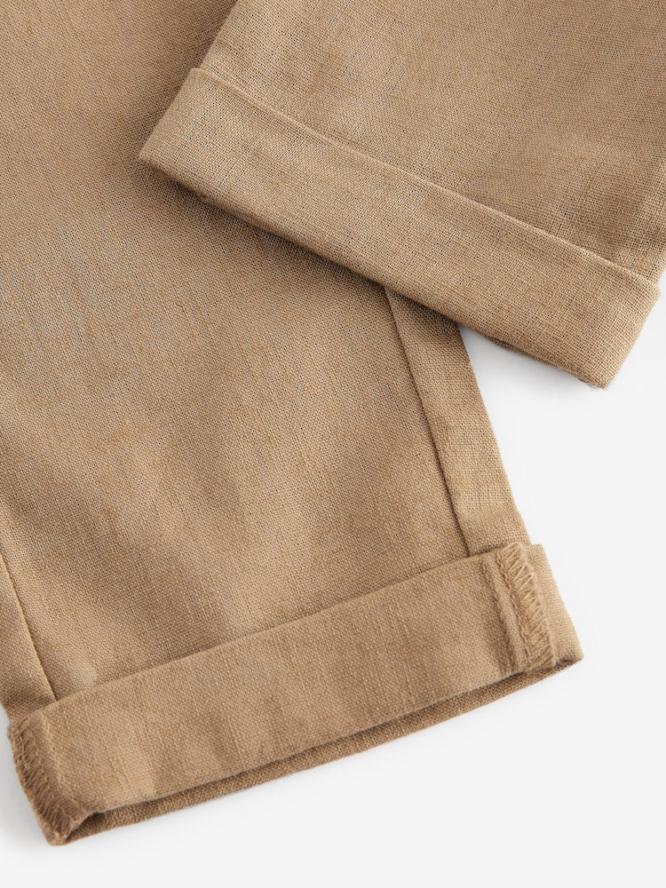 Tan Brown Regular Fit Linen Blend Pull on Trousers (3mths-7yrs)