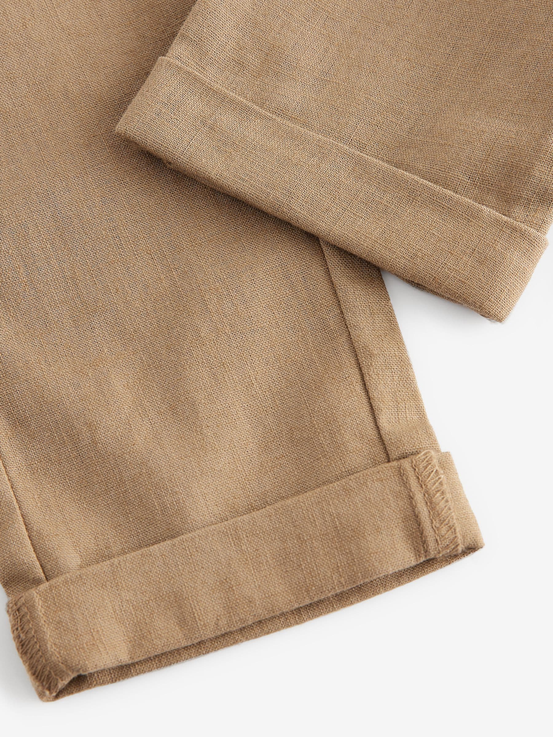 Tan Brown Regular Fit Linen Blend Pull on Trousers (3mths-7yrs) - Size 3-6 Months (62-68cm)
